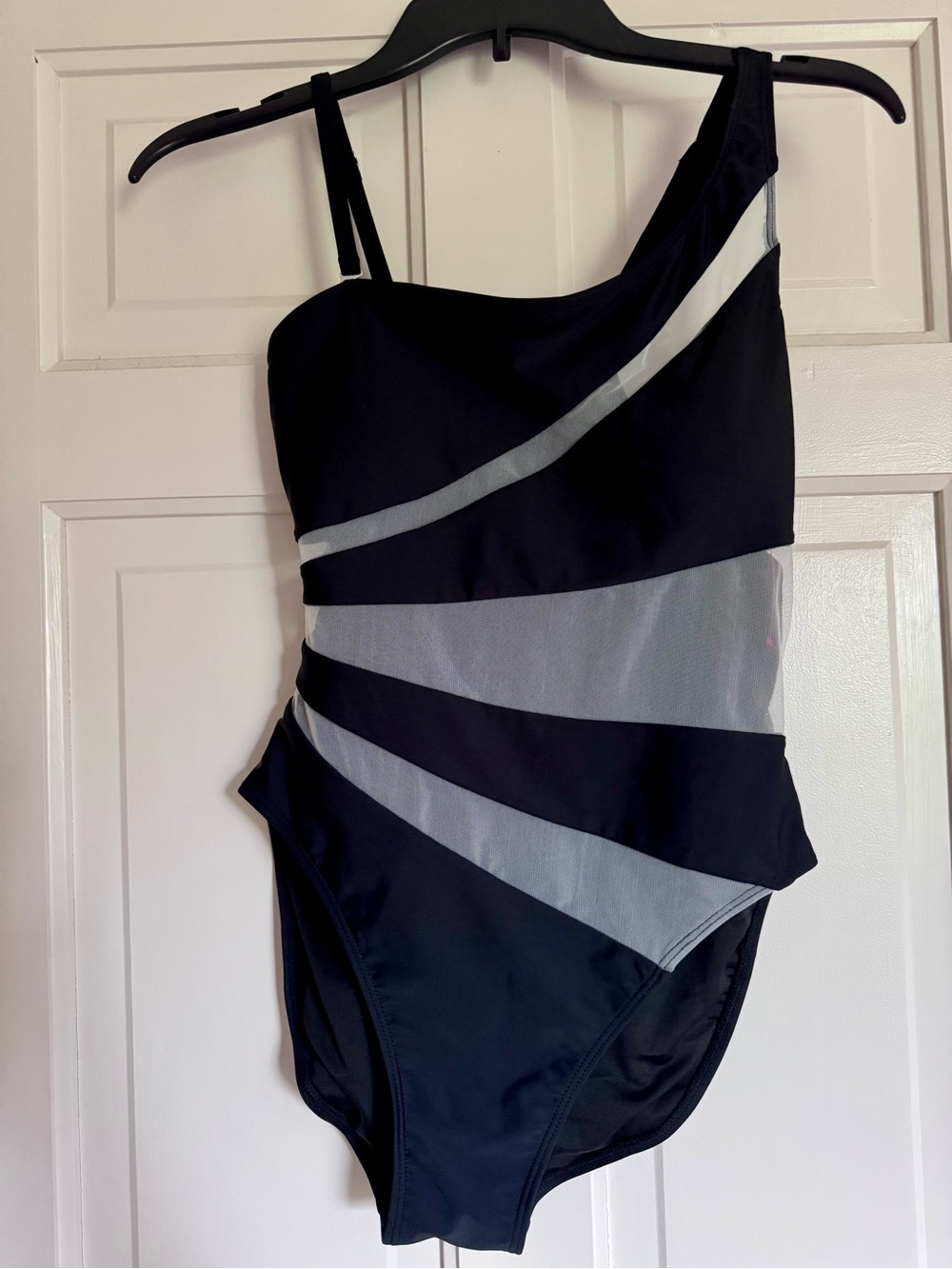 Women's Black One-Shoulder One-Piece Swimsuit with Mesh Accents